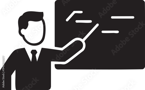Vector icon of businessman presenting on blackboard