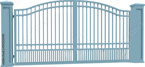 Metal driveway gate with pillars elegant residential entrance security fence vector illustration isolated modern house gate architecture property protection design