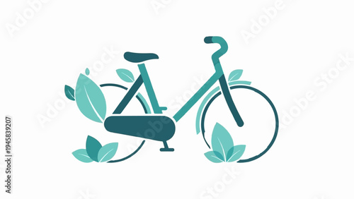 Stylized bicycle with teal and dark teal leaves on a white background