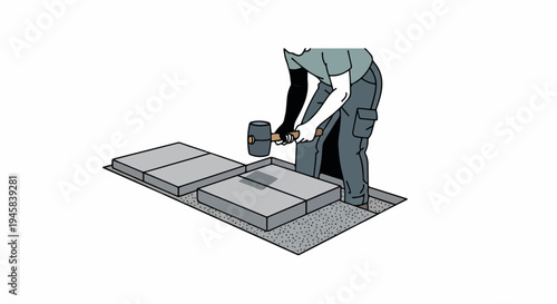 Person laying down paving stones with a rubber mallet