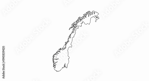 Outline map of Norway with intricate coastline and islands