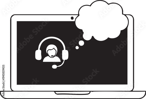 Vector illustration of customer service representative on laptop