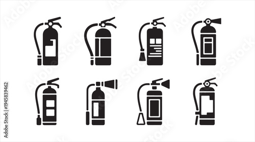 Fire protection extinguisher symbol set, emergency safety equipment vector icons