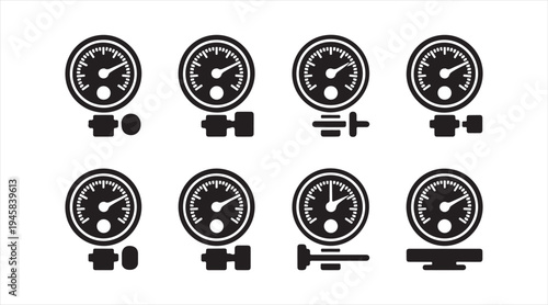 Minimal analog clock symbol collection, time measurement device silhouettes set