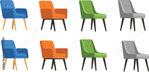 Modern armchair collection colorful lounge chairs furniture set interior design elements comfortable living room seating vector illustration isolated