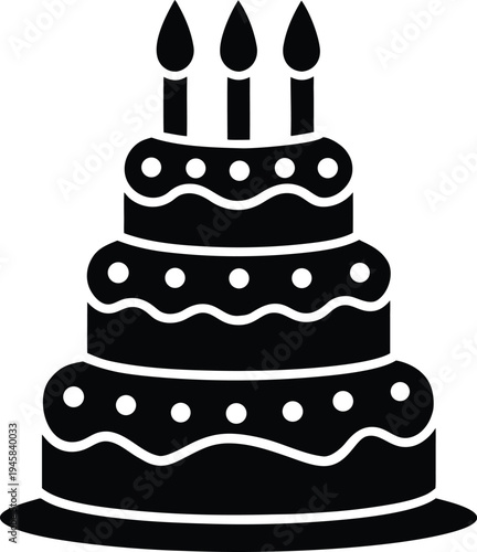 Three Tier Birthday Cake with Candles Silhouette Icon