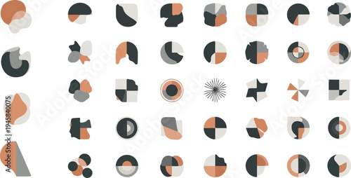 Diverse abstract geometric shapes and forms in muted earth tones