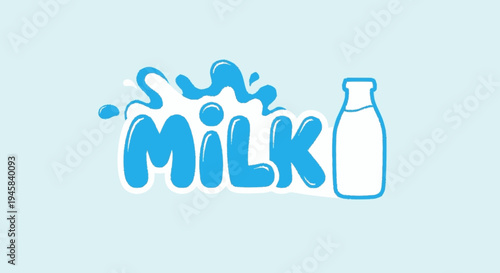 Milk Bottle Illustration with Splashing Text.