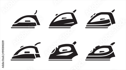 Laundry iron appliance symbol collection, minimal household ironing machine icons