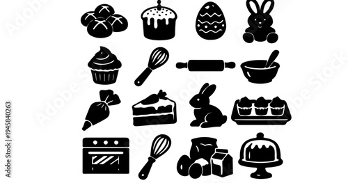 easter bakery dessert chocolate silhouette icon pack
