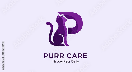 Purple Cat Logo Design for Purr Care.