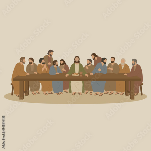 Minimalist Illustration of Jesus Christ and the Twelve Apostles at the Last Supper