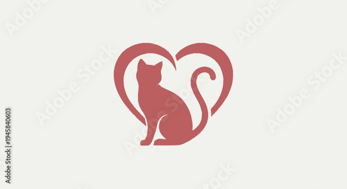 Red Cat Silhouette Inside Heart Shape.