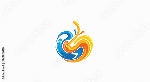 Dynamic swirls of blue, orange, and yellow liquid splash in a circular motion