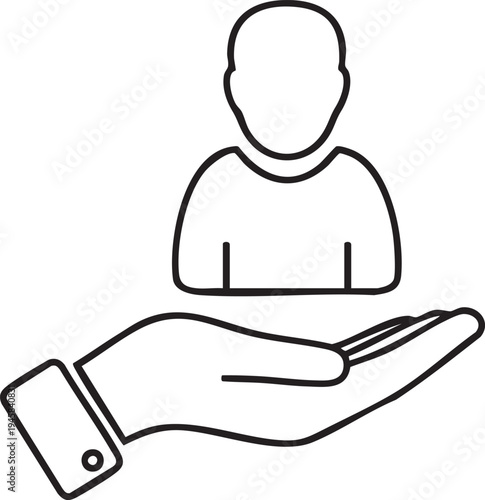 Vector icon of a person above a helping hand