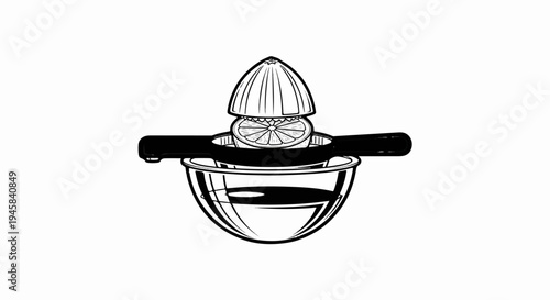 Handheld citrus press squeezing a lemon half into a clear glass bowl