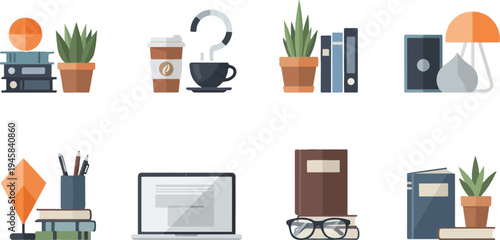 Collection of flat design office and study icons