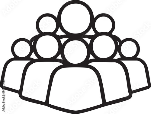 Set of 9 people icons vector, black line illustration