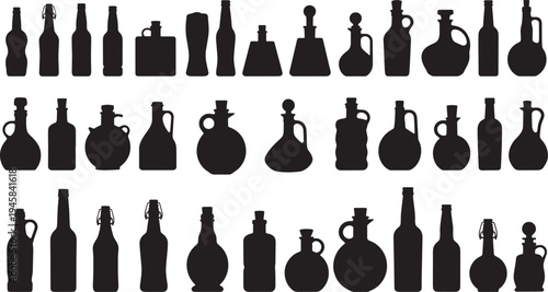 Bottle Silhouettes in White Background Composition