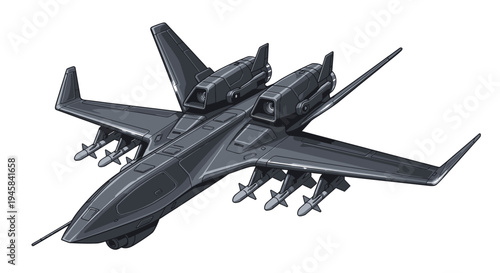 Futuristic Military Aircraft with Weaponry, Science Fiction Concept