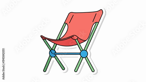 Simple red folding chair with green legs and blue connectors