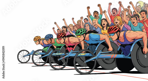 Cyclists racing together in excitement and competition on track