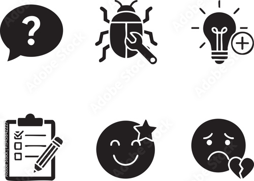 Customer Support and User Feedback Interface Icons Silhouettes