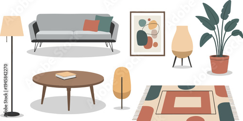 Modern living room decor with abstract art and plants