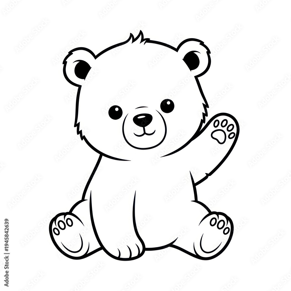 Obraz premium Cute baby bear cub waving hand cartoon illustration on white