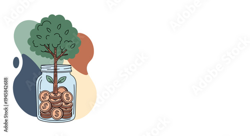 Tree Growing from Coins in Jar.