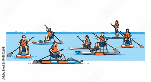 People enjoying stand up paddle boarding on calm water