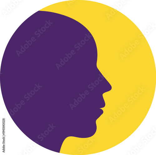 Silhouette of human face profile in circle: psychology and identity concept with human being