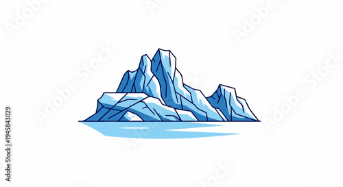 Stylized blue iceberg in water, with sharp, angular peaks