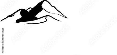 Stylized black ink mountain range with sharp peaks and curves