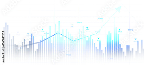 Digital finance background showing trading, investment growth, profit analysis and economic data.	
Transparent stock market chart with candlestick bars and rising trend line. 