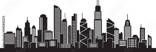 Stylized City Skyline in Black and Gray Hues