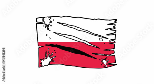 Tattered flag with rips and splashes of color