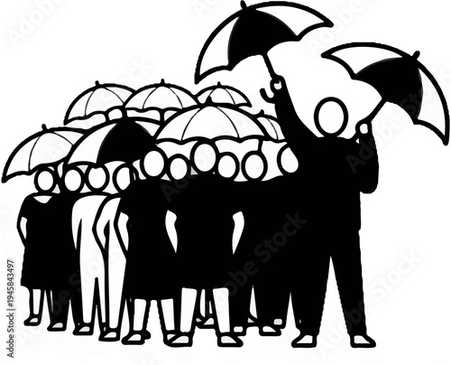 Group of people with umbrellas protecting from rain