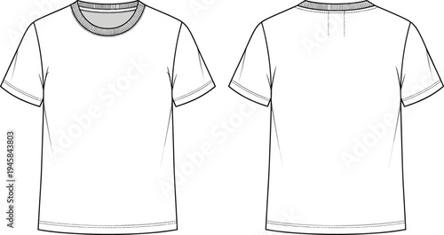 Blank t shirt template front and back view, casual fashion apparel mockup, plain tee clothing design vector illustration