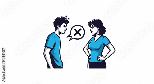 Two people in a disagreement, a man and woman facing each other