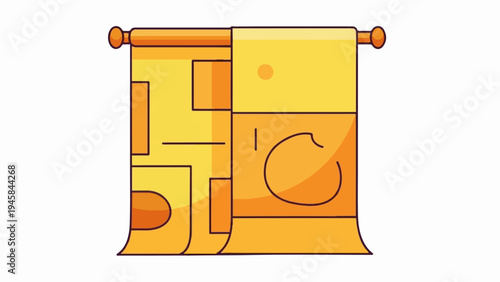 Yellow towels hanging on a rack with abstract designs