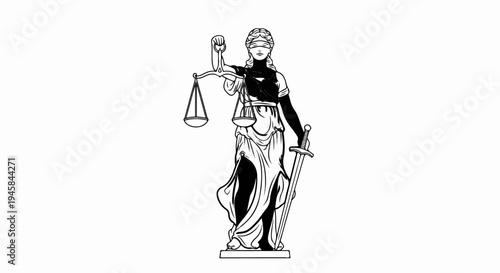 Statue of Lady Justice holding scales and sword, blindfolded