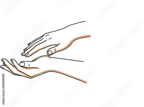 Two stylized hands, one cupped, receiving from above