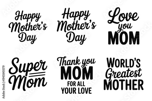 Black handwritten mother's day messages on white background
