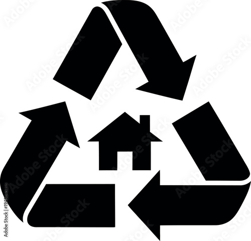 Black house within recycling symbol house black