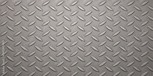 A seamless silver diamond plate pattern features a shiny metallic steel texture on a rough industrial aluminum sheet surface for construction design material