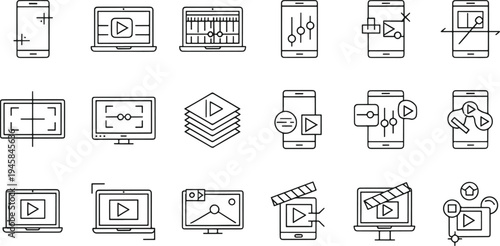 Multimedia Video Editing and Digital Content Creation Icon Set