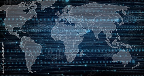 фотографія Displaying world map centering Africa and Eurasia, streaming dots with hex grid
