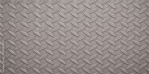 Seamless industrial diamond plate texture featuring a shiny metallic silver steel pattern on a gray aluminum surface for professional construction material backgrounds