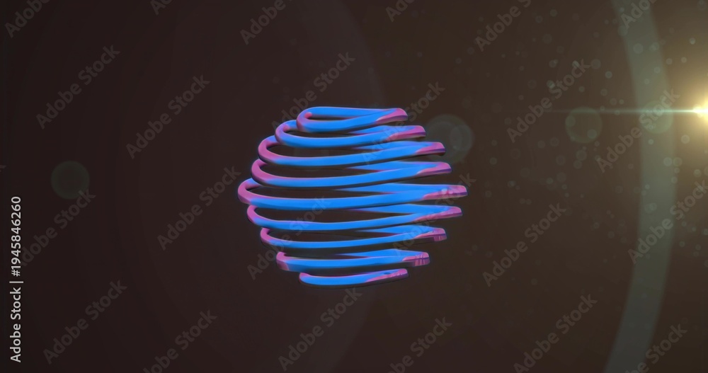 Naklejka premium Floating 3D ribbon sphere rotating in digital studio void, with lens flare and bokeh